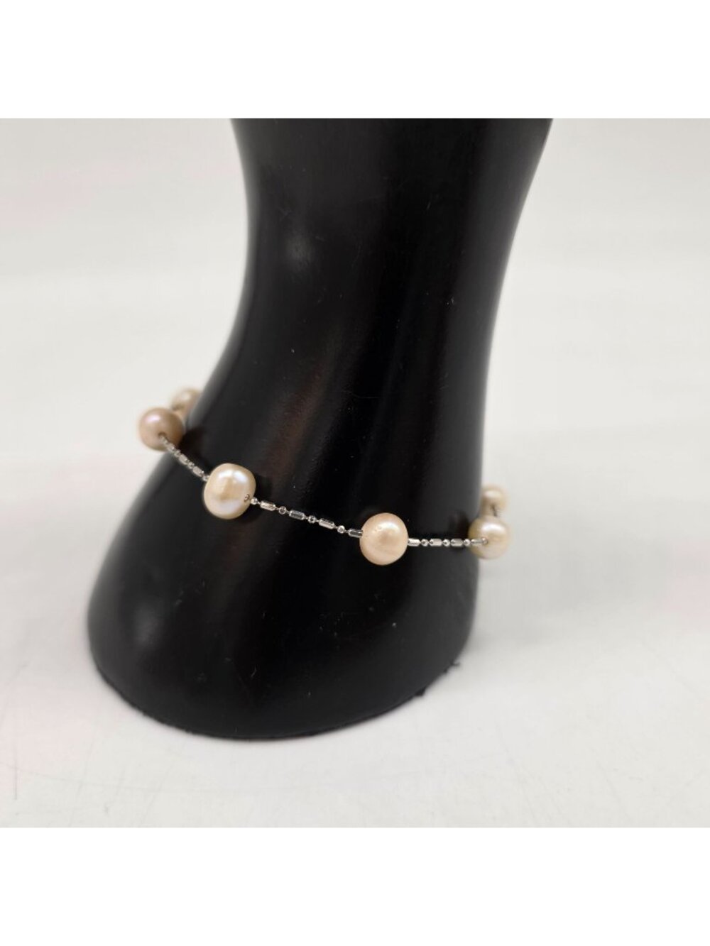 Freshwater Pearl & Silver Tone Chain Bracelet Lobster Clasp 7"